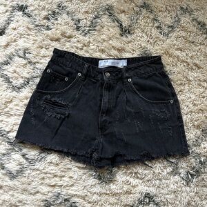 IRO Black Distressed Denim Shorts